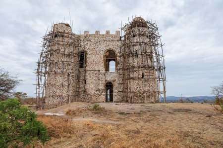 Ruins of Guzara royal palace on strategic hill near Gondar city, Ethiopia, African heritage architecture