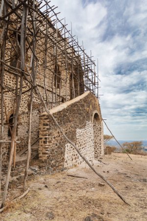 Ruins of Guzara royal palace on strategic hill near Gondar city, Ethiopia, African heritage architecture