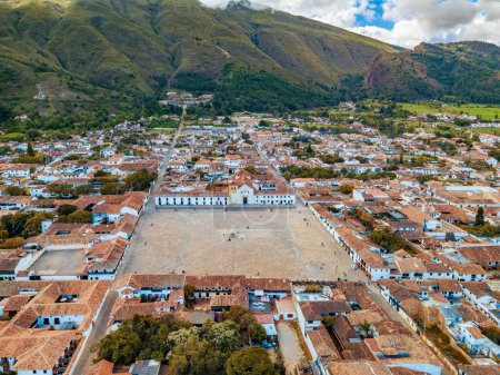 Villa de Leyva, colonial town known for Plaza Mayor, largest stone-paved square in South America, cobblestone streets, whitewashed buildings and historical UNESCO architecture. Boyaca, Colombia.