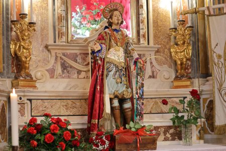 Photo for CAGLIARI, Italy - May 1, 2023: Festival of Sant'Efisio in Cagliari, Sardinia. The statue of Saint Effisio in Church of Sant'Efisio, in the old part of tow - Royalty Free Image