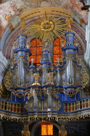 Photo for Poland, Swieta Lipka, Warmia - Masuria Province - 03.08.2023: Organ in the Marian sanctuary, Basilica of the Visitation of the Blessed Virgin Mary in Holy Linden, Heiligelind - Royalty Free Image