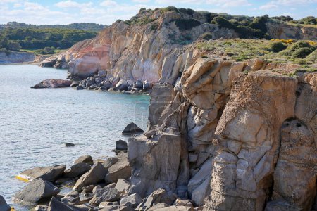 Photo for Rocky coast the southern part of the San Pietro island, cliffs of Colonne di Carloforte, small island near Sardinia - Royalty Free Image