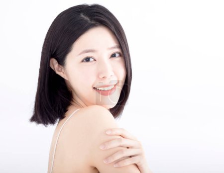 Photo for Closeup  Beautiful Asian Young Woman face with Clean Fresh Skin - Royalty Free Image