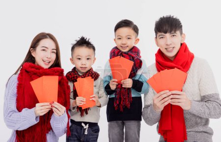 Photo for Happy chinese new year girl.Asian family showing red envelope for lucky and rich - Royalty Free Image