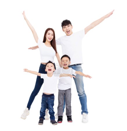 Photo for Happy Asian family  isolated on white background - Royalty Free Image
