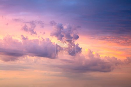 Photo for Sunrise sundown sky with gentle colorful clouds without birds. Real sky.  Large size photo. - Royalty Free Image