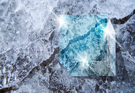 Téléchargez les illustrations : Ice cube 3d, papier peint d'hiver, illustration vectorielle - en licence libre de droit