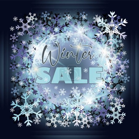 Téléchargez les illustrations : Carte de vœux Winter Sale avec flocons de neige de Noël, illustration vectorielle - en licence libre de droit