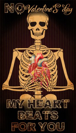 Photo for Anti Valentines day card, My heart beats for you. skeleton holding a heart vector illustration - Royalty Free Image