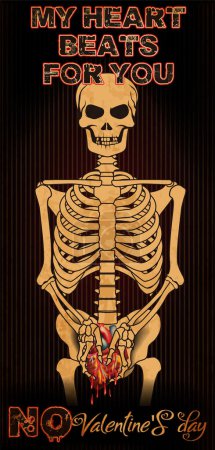 Photo for No Valentines day card, My heart beats for you. Skeleton and heart, vector illustration - Royalty Free Image