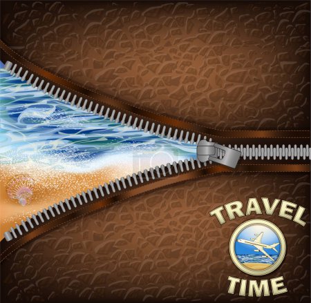 Téléchargez les illustrations : Travel Time vip card with zipper and sea shell, vector illustration - en licence libre de droit