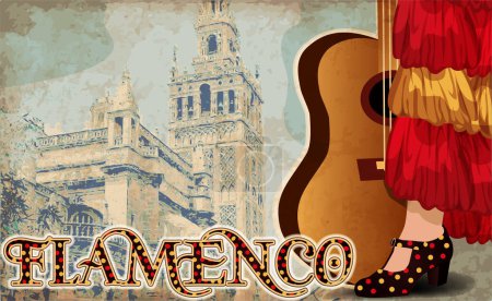Illustration for Flamenco greetong banner with spanish flag, vector illustration - Royalty Free Image