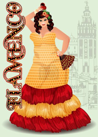 Téléchargez les illustrations : Danse flamenco femme espagnole xxl, carte d'invitation, illustration vectorielle - en licence libre de droit