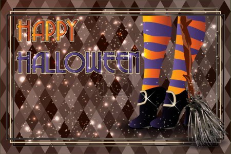 Illustration for Happy Halloween Party card, witch broom, vector illustration - Royalty Free Image