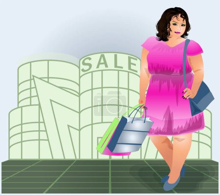 Photo for XXL Plus size shopping woman, vector illustration - Royalty Free Image