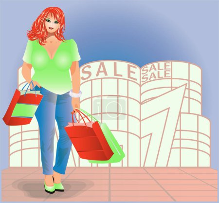 Photo for Plus size shopping woman, vector illustration - Royalty Free Image