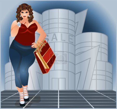 Photo for Plus size XXL shopping woman sale card, vector illustration - Royalty Free Image