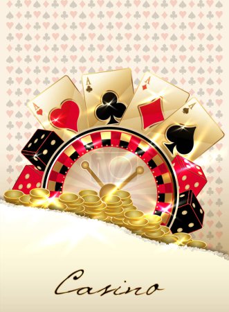 Photo for Casino  background with roulette and poker cards, vector illustration - Royalty Free Image
