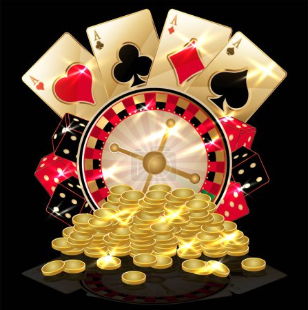Photo for Casino background with poker cards and golden coins, vector illustration - Royalty Free Image