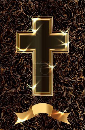 Photo for Golden Easter cross greeting card, vector illustration - Royalty Free Image