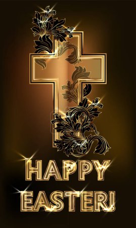 Photo for Happy Easter invitation card with golden transparent cross, vector illustration - Royalty Free Image