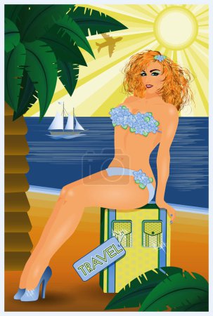 Photo for Pinap girl on the beach, invitation card, vector illustration - Royalty Free Image