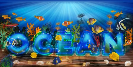 Illustration for Ocean Underwater background with tropical fish, vector illustration - Royalty Free Image