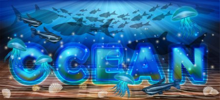 Océano Fondo submarino, ilustración vectorial