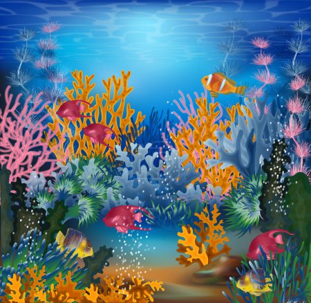Photo for Underwater background with tropical fish, vector illustration - Royalty Free Image
