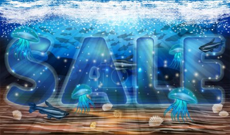 Photo for Underwater sale banner, vector illustration - Royalty Free Image
