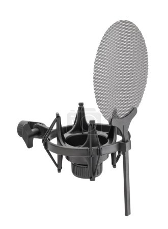 mic shock mount with pop filter path isolated on white