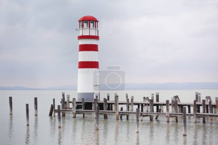 Lighthouse on lake neusiedler see,  early spring, cloudy weather, pastel tones serenity