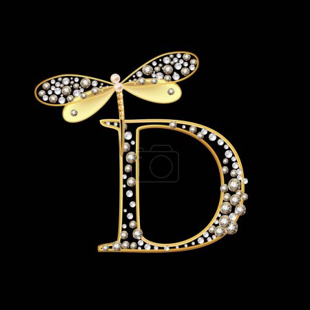 Lettre majuscule D de l'alphabet anglais romantique avec diamants. Cadeau précieux décoré Bijou Diamants festifs