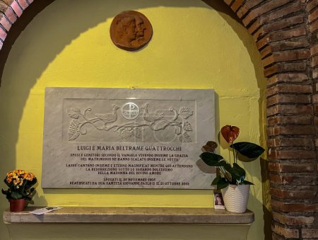 Photo for Rome, Italy, September 30, 2023: Tomb of Blessed Maria and Luigi Beltrame Quattrocchi (the first married couple in history to be jointly ordained) in the crypt of the Sanctuary of the Madonna of Divine Love near Rome. - Royalty Free Image