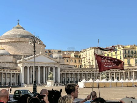 Photo for Naples, Italy - September 27, 2022: Piazza del Plebiscito, the monumental Plebiscito Square in Naples, Italy, with the facade of the church of San Francesco di Paola. - Royalty Free Image