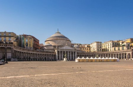 Photo for Piazza del Plebiscito, the monumental Plebiscito Square in Naples, Italy, with the facade of the church of San Francesco di Paola. - Royalty Free Image