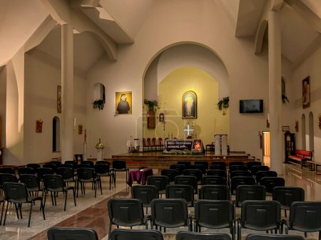 Photo for Czestochowa, Poland, February 15, 2024: Church of Saint Faustina in Czestochowa, Poland. View of the interior in the evening. - Royalty Free Image