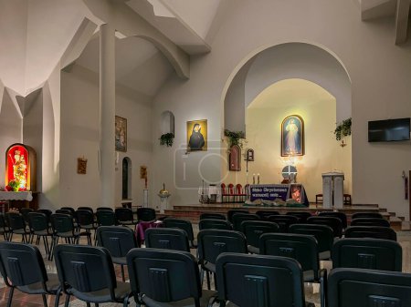 Photo for Czestochowa, Poland, February 15, 2024: Church of Saint Faustina in Czestochowa, Poland. View of the interior in the evening. - Royalty Free Image