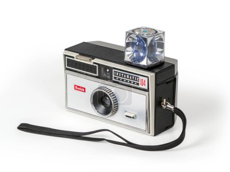 Photo for ZUG, SWITZERLAND - JANUARY 2, 2023: Kodak Instamatic 104 camera on a white background. - Royalty Free Image