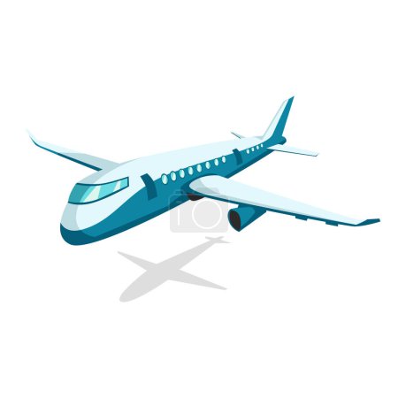 Illustration for Transport airplane or airbus plane. Flat vector image. Delivery or passenger aircraft sign. Isometric airliner design. Subsonic sky vessel logo. Sky and aviation, flight and commercial shipping theme - Royalty Free Image