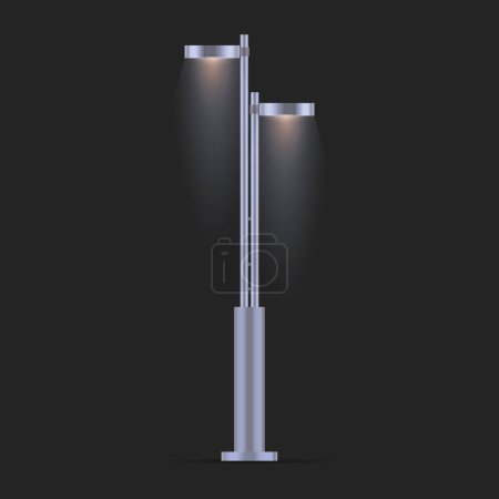 Ilustración de Street light and night lamp vector illustration. Nighttime electricity pole for park. Urban architecture sign. Metal lamppost. Electrical illumination outdoor or exterior theme - Imagen libre de derechos