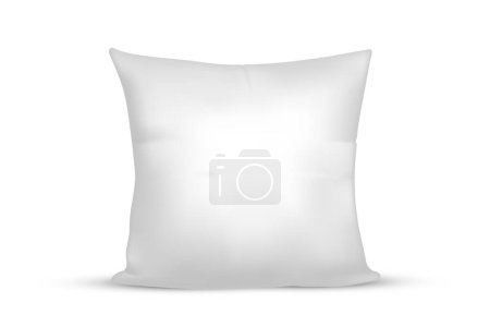 Illustration for Front view of pillow for bedroom. Vector image of empty or blank cushion. Branding and manufacturing item for bed. Photorealistic furnishing. Fabric and stitching texture, Bedding and interior theme. - Royalty Free Image