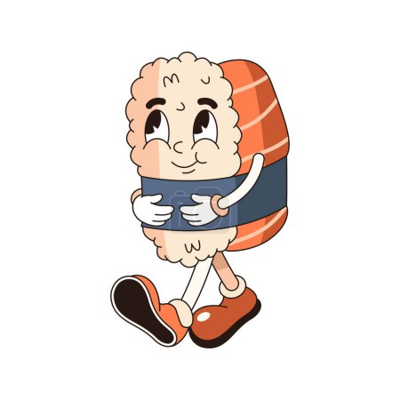 Ilustración de Vector de cómic saki o sake sushi. Smiling fish roll food with salmon and rice. Plato nigiri japonés a pie con shari en estilo pop art. Señal vintage para japonés, asiático mar nutrition.Rice cocina - Imagen libre de derechos
