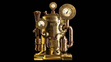 Steampunk-Motor. Illustration zum Thema Steampunk, Produktion und Maschinen, Geschichte und Relikte.