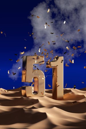Foto de Celebración del 51 Día Nacional de los Emiratos Árabes Unidos - Golden 51 in Desert Sand - 3D Illustration Render - Imagen libre de derechos