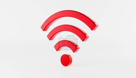 Téléchargez les photos : Icône Wi-Fi 3D rouge isolée sur Blanc. Symbole WiFi. Expéditeur d'illustration 3D - en image libre de droit
