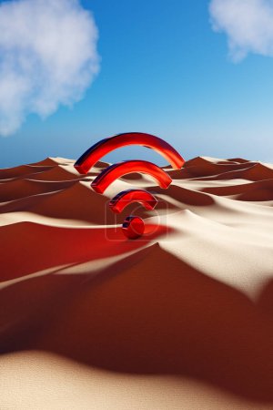 Photo for Digital WiFi Symbol in Desert Sand Dunes - 3D Illustration Render - Royalty Free Image