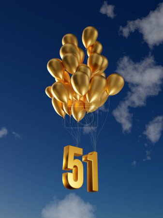 Foto de 51ª Celebración del Día Nacional de los Emiratos Árabes Unidos con Globos de Oro Despegando No. 51, representación de la ilustración 3D - Imagen libre de derechos