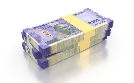 Téléchargez les photos : Roupie indienne 100 paquets de billets de monnaie isolés sur fond blanc - 3D Illustration Render - en image libre de droit