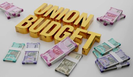 Photo for Indian Union Budget Concept with INR Rupee Notes - 3D Illustration - Royalty Free Image